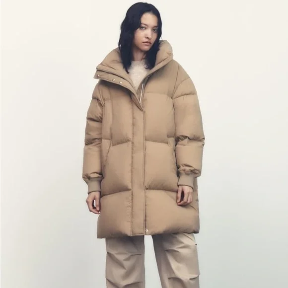 Zara Taupe Brown Down Coat Thermal Edition - Picture 5 of 11